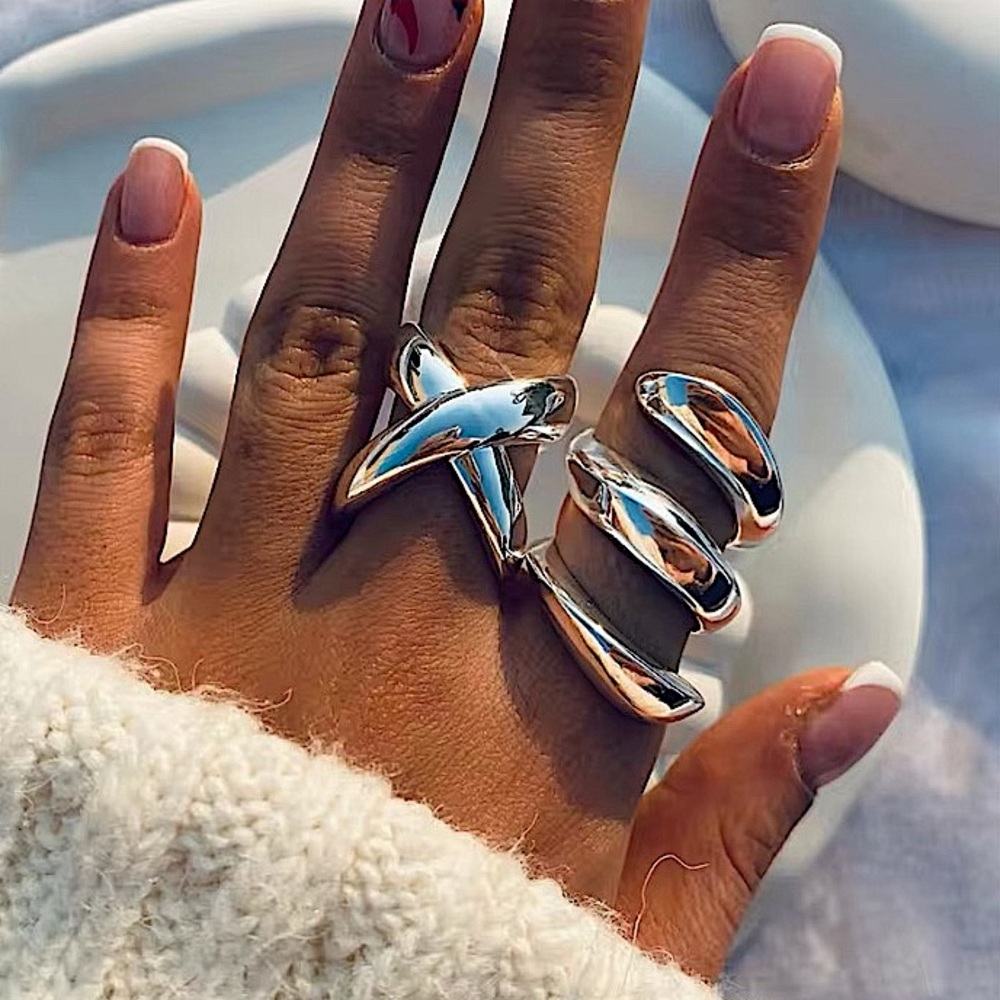 Silver Plated Geometric Ring, Creative, Design, Unique, Tre…